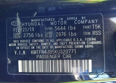 2019 Genesis G80 3.3T Sport z USA, uszkodzony, nr VIN KMTFN4JB5KU320771